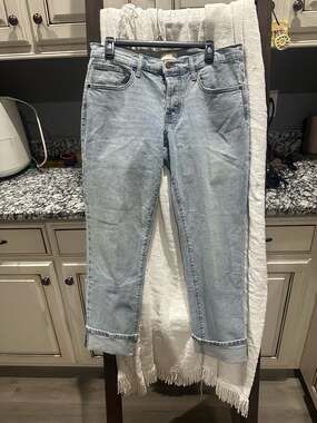 Oliver Logan Straight Crop Jeans Size 30 Light Wash Denim Rolled Cuffs